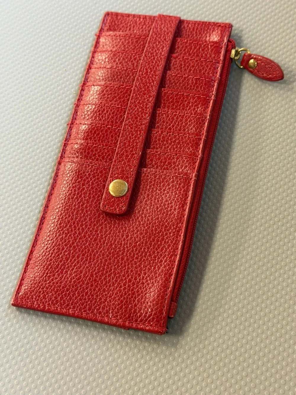 Lodis Red Leather Long Stacker Slim Wallet with Zip Pocket and Snap Strap - Picture 5 of 7